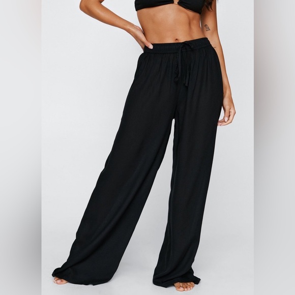 wide leg viscose cover up crinkle pants - Picture 3 of 4